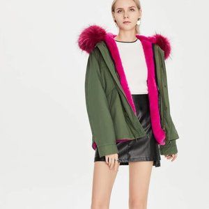 Fuchsia Faux Fur lining Green Coat